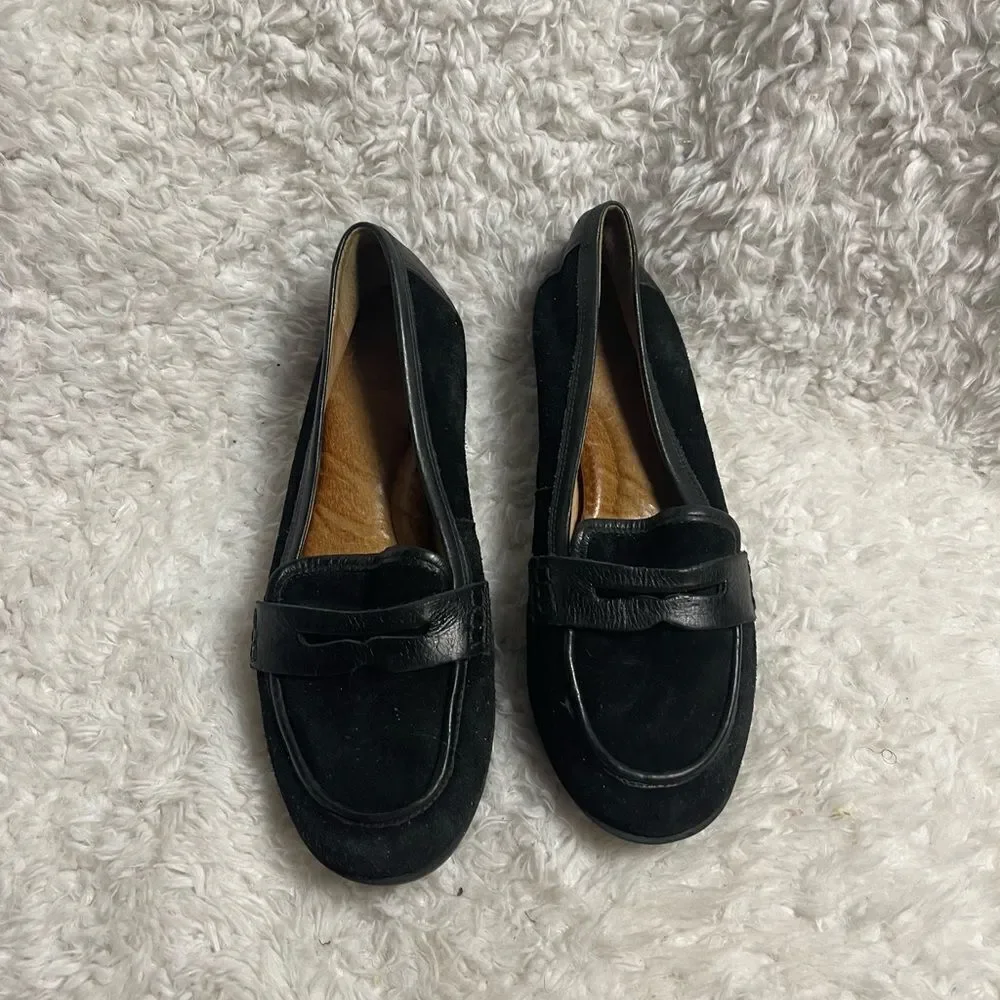 Nurture leather black suede slip on loafers rubber soles SZ10M